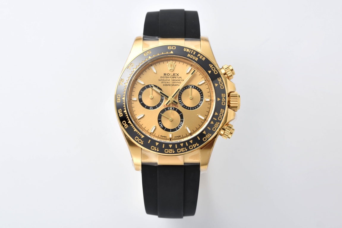 Victory Factory Watch Rolex Daytona 126518 Yellow Gold Case Golden Dial and Black Counter Rings Oysterflex Strap 4131 Movement 01 Clean Factory Watch Rolex Daytona 126518 Yellow Gold Case Golden Dial and Black Counter Rings Oysterflex Strap 4131 Movement 01