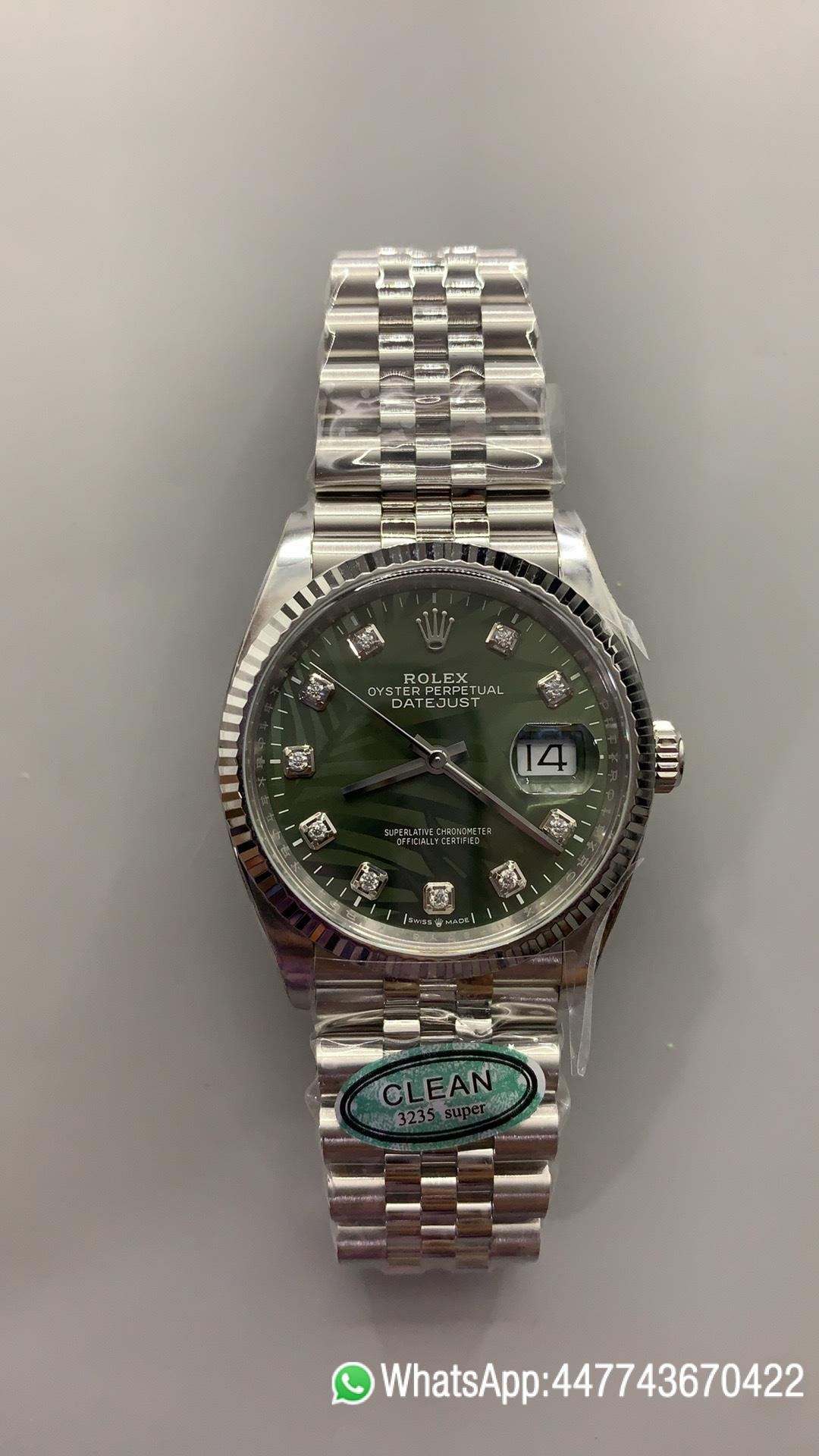 Victory Factory DateJust 36mm 126234 Green Palm motif Dial with Diamond Hors Markers 904L Steel on Jubilee Bracelet SH3235 Movement 01 Clean Factory DateJust 36mm 126234 Green Palm motif Dial with Diamond Hors Markers 904L Steel on Jubilee Bracelet SH3235 Movement 01