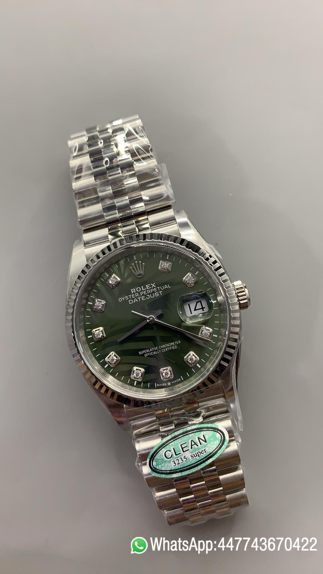 Victory Factory DateJust 36mm 126234 Green Palm motif Dial with Diamond Hors Markers 904L Steel on Jubilee Bracelet SH3235 Movement 02 Clean Factory DateJust 36mm 126234 Green Palm motif Dial with Diamond Hors Markers 904L Steel on Jubilee Bracelet SH3235 Movement 02