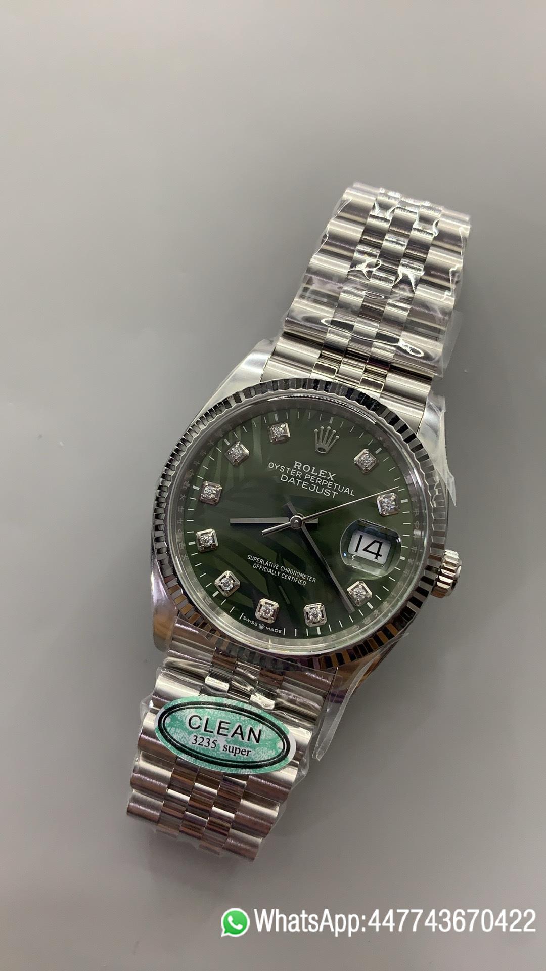 Victory Factory DateJust 36mm 126234 Green Palm motif Dial with Diamond Hors Markers 904L Steel on Jubilee Bracelet SH3235 Movement 03 Clean Factory DateJust 36mm 126234 Green Palm motif Dial with Diamond Hors Markers 904L Steel on Jubilee Bracelet SH3235 Movement 03