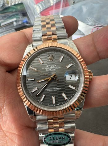 Clean Factory Watch Datejust 41 M126331 0020 Grey Fluted Motif Dial Rose Gold and Oyster Steel Bracelet SH3235 Movement 00