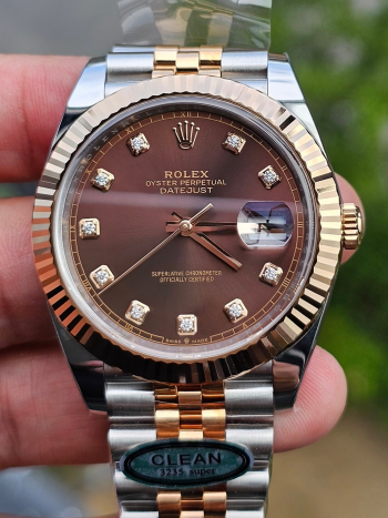 Clean Factory Datejust 41 M126331 0004 Chocolate Dial Diamonds Hour Markers Rose Gold and Steel Jubilee Band SH3235 Caliber 00000