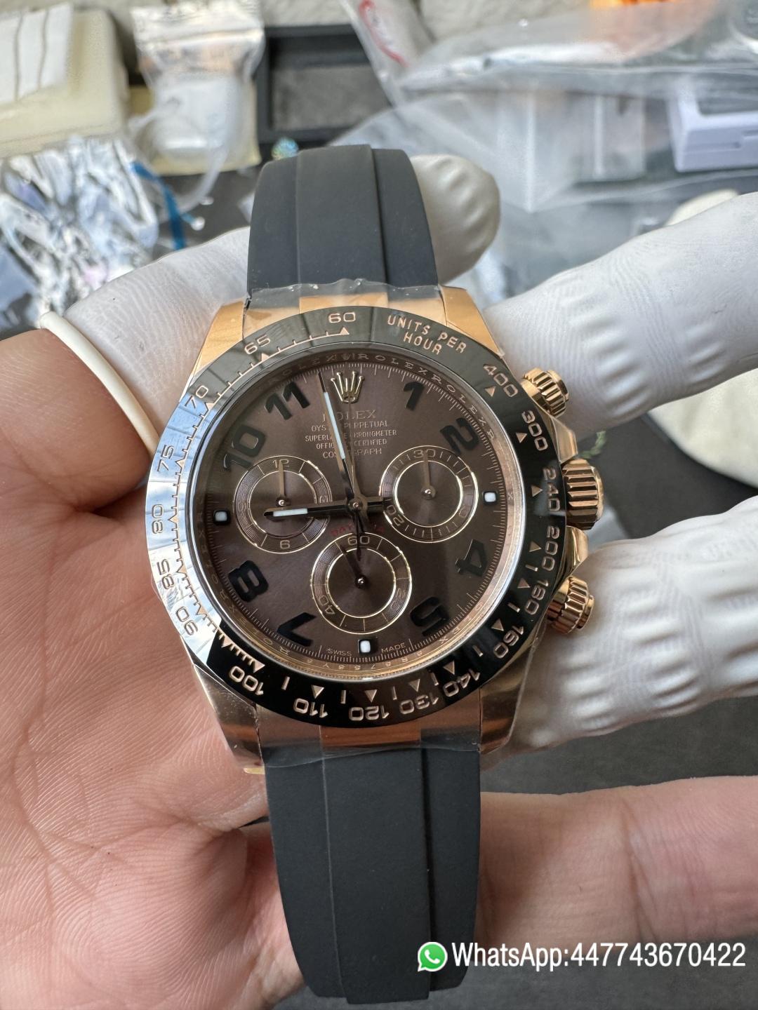 Victory Factory Rolex Daytona 116515LN Rose Gold Case Chocolate Dial with Black Number Markers Black Ceramic Bezel DD4130 Oysterflex Strap 02 Clean Factory Rolex Daytona 116515LN Rose Gold Case Chocolate Dial with Black Number Markers Black Ceramic Bezel DD4130 Oysterflex Strap 02