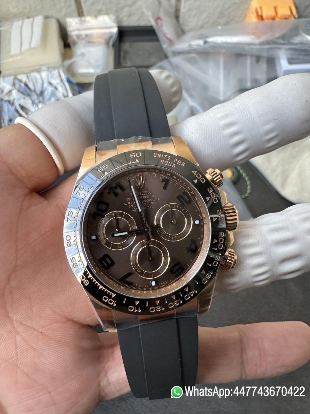 Victory Factory Rolex Daytona 116515LN Rose Gold Case Chocolate Dial with Black Number Markers Black Ceramic Bezel DD4130 Oysterflex Strap 04 Clean Factory Rolex Daytona 116515LN Rose Gold Case Chocolate Dial with Black Number Markers Black Ceramic Bezel DD4130 Oysterflex Strap 04