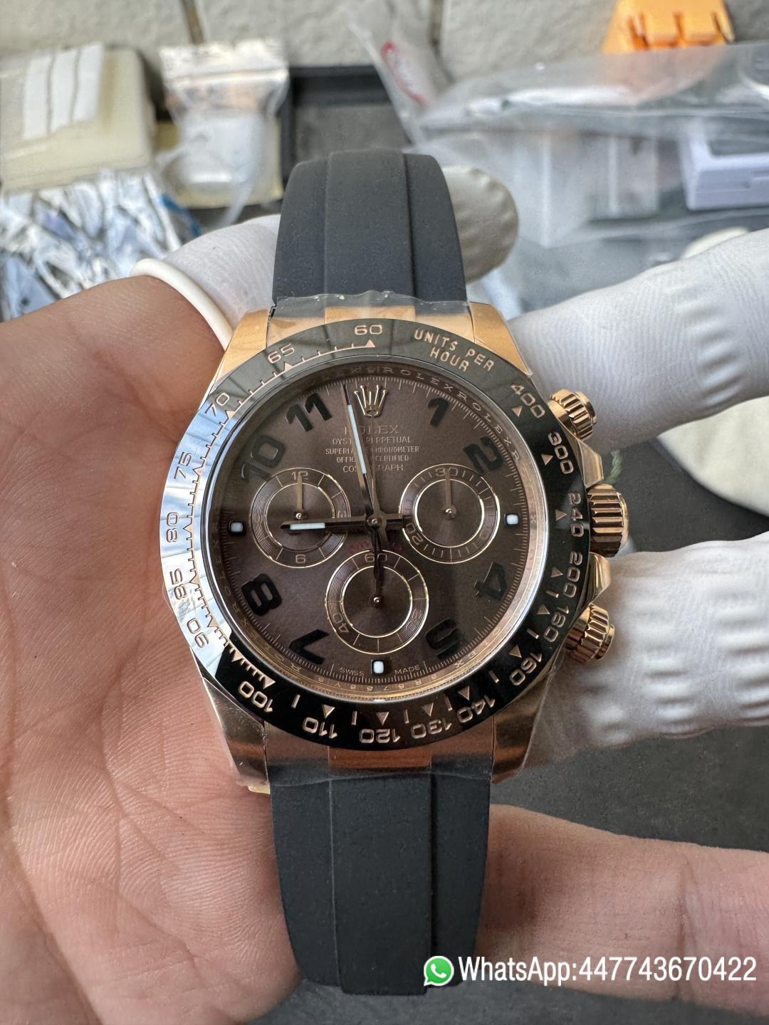 Victory Factory Rolex Daytona 116515LN Rose Gold Case Chocolate Dial with Black Number Markers Black Ceramic Bezel DD4130 Oysterflex Strap 05 Clean Factory Rolex Daytona 116515LN Rose Gold Case Chocolate Dial with Black Number Markers Black Ceramic Bezel DD4130 Oysterflex Strap 05