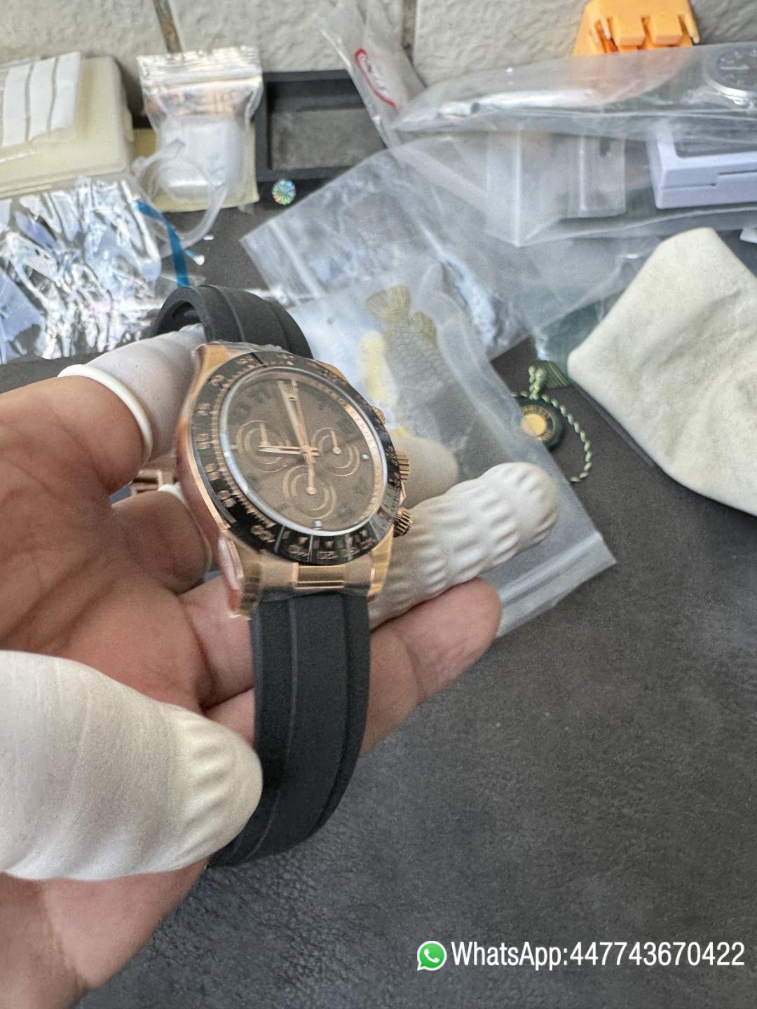 Victory Factory Rolex Daytona 116515LN Rose Gold Case Chocolate Dial with Black Number Markers Black Ceramic Bezel DD4130 Oysterflex Strap 06 Clean Factory Rolex Daytona 116515LN Rose Gold Case Chocolate Dial with Black Number Markers Black Ceramic Bezel DD4130 Oysterflex Strap 06