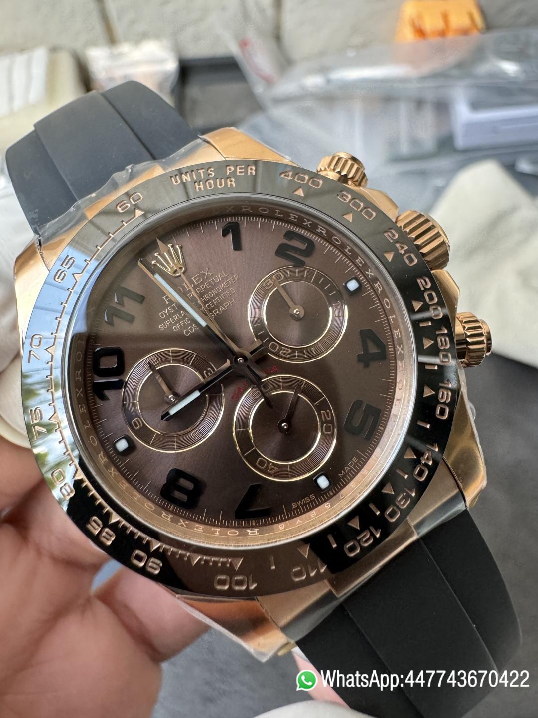 Victory Factory Rolex Daytona 116515LN Rose Gold Case Chocolate Dial with Black Number Markers Black Ceramic Bezel DD4130 Oysterflex Strap 10 Clean Factory Rolex Daytona 116515LN Rose Gold Case Chocolate Dial with Black Number Markers Black Ceramic Bezel DD4130 Oysterflex Strap 10