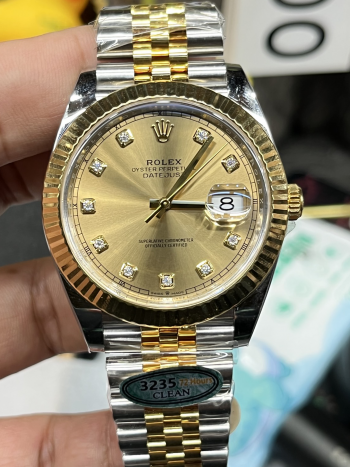 Clean Factory Watch Datejust 36 126233 Yellow Gold Dial Bezel Diamonds Hour Markers Two Tone Jubilee Bracelet 3235 Caliber 00