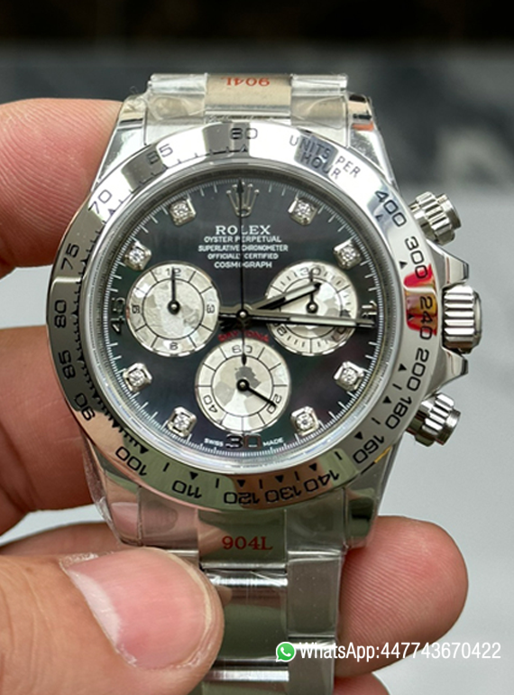 Victory Factory Watch Daytona 116509 Black Mother of Pearl Dial Diamond Hors Markers SuperClone 4130 Movement 00000 Clean Factory Watch Daytona 116509 Black Mother of Pearl Dial Diamond Hors Markers SuperClone 4130 Movement 00000