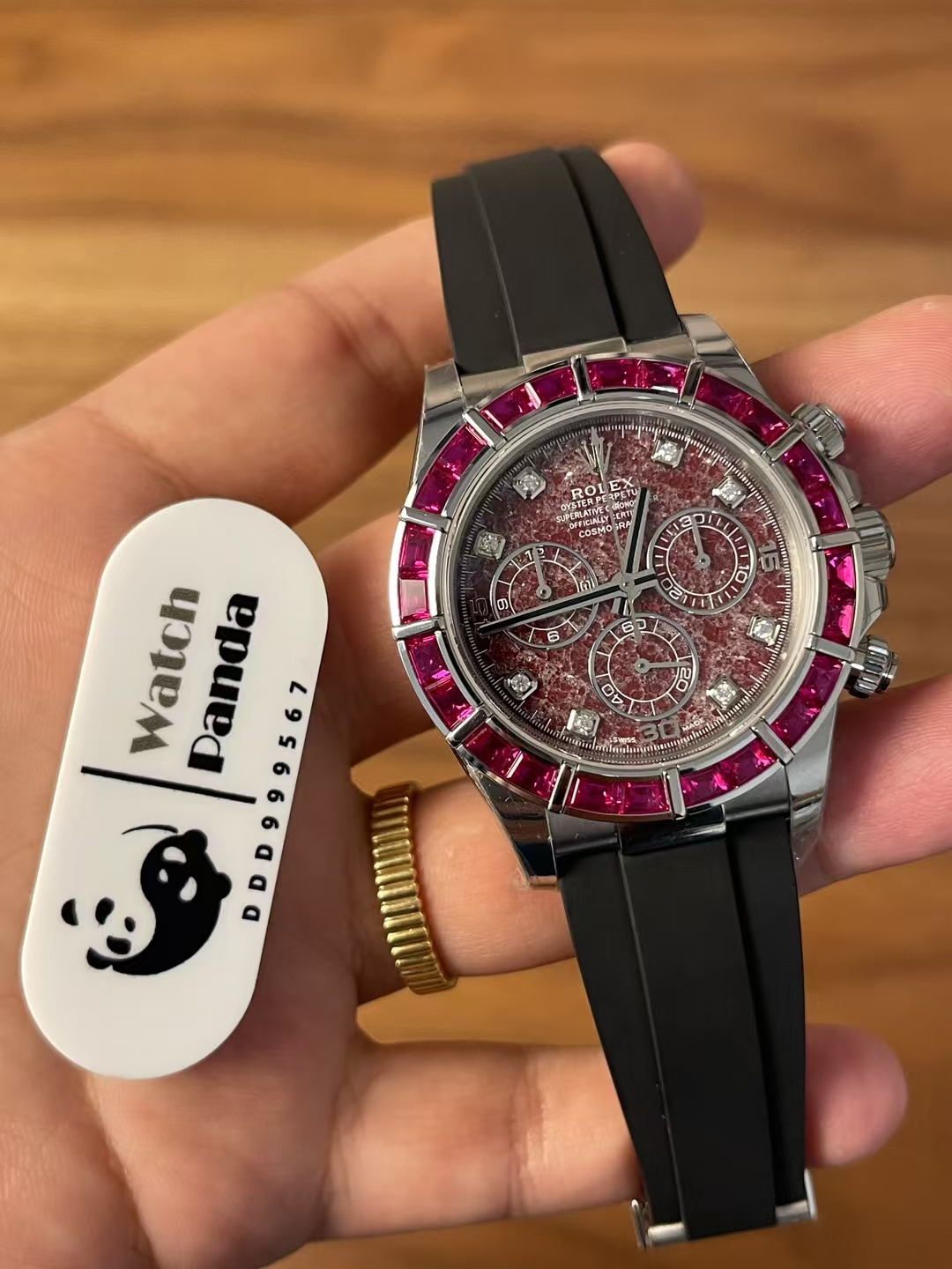 Premium Customized Daytona 116519 Red Garnet Dial and Bezel Diamonds Indexes Based on Victory Factory Daytona DD4130 Movement Oysterflex Strap 04 Premium Customized Daytona 116519 Red Garnet Dial and Bezel Diamonds Indexes Based on Clean Factory Daytona DD4130 Movement Oysterflex Strap 04