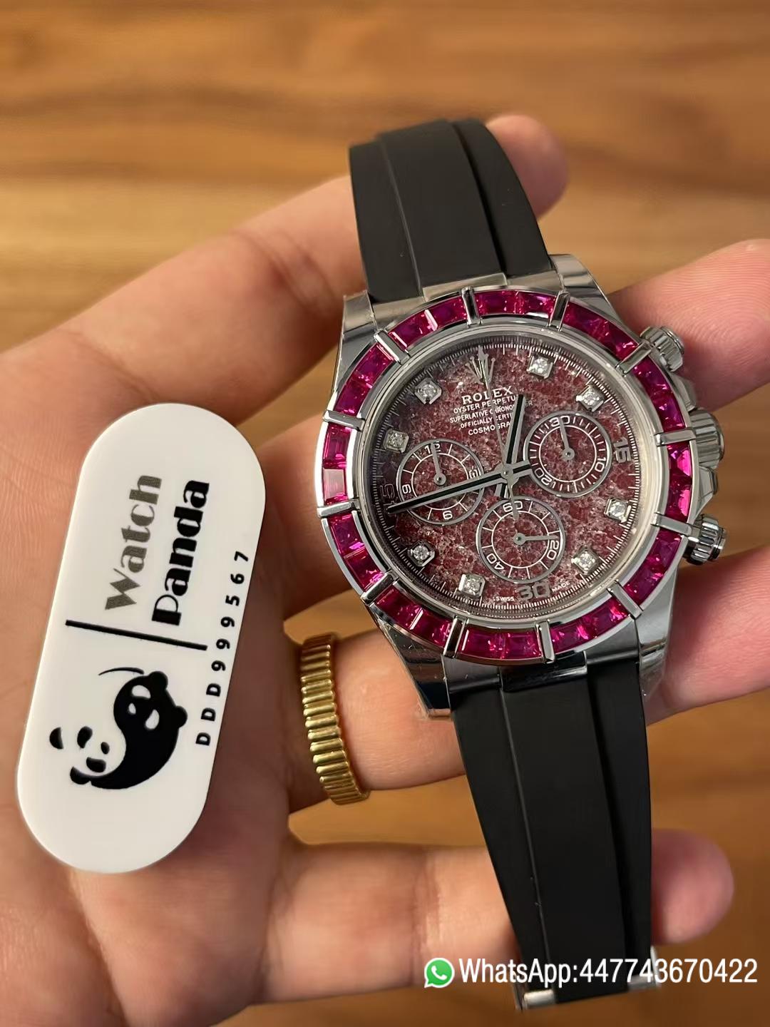 Premium Customized Daytona 116519 Red Garnet Dial and Bezel Diamonds Indexes Based on Victory Factory Daytona DD4130 Movement Oysterflex Strap 04 Premium Customized Daytona 116519 Red Garnet Dial and Bezel Diamonds Indexes Based on Clean Factory Daytona DD4130 Movement Oysterflex Strap 04