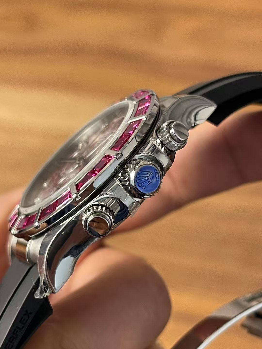 Premium Customized Daytona 116519 Red Garnet Dial and Bezel Diamonds Indexes Based on Victory Factory Daytona DD4130 Movement Oysterflex Strap 05 Premium Customized Daytona 116519 Red Garnet Dial and Bezel Diamonds Indexes Based on Clean Factory Daytona DD4130 Movement Oysterflex Strap 05