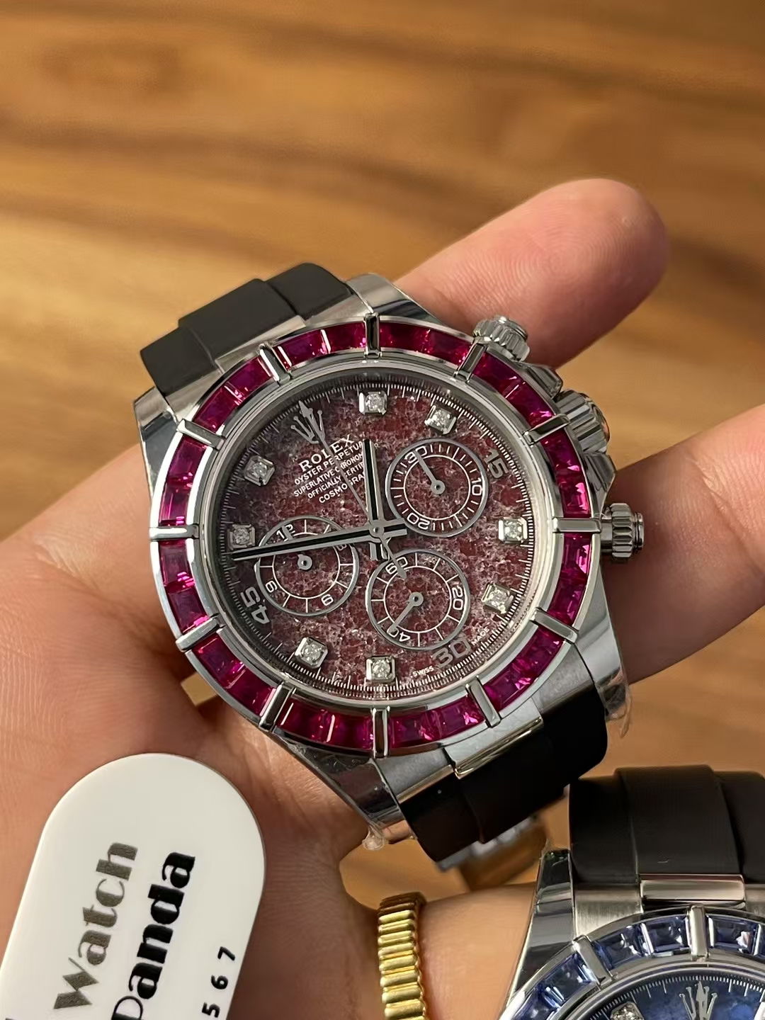 Premium Customized Daytona 116519 Red Garnet Dial and Bezel Diamonds Indexes Based on Victory Factory Daytona DD4130 Movement Oysterflex Strap 09 Premium Customized Daytona 116519 Red Garnet Dial and Bezel Diamonds Indexes Based on Clean Factory Daytona DD4130 Movement Oysterflex Strap 09