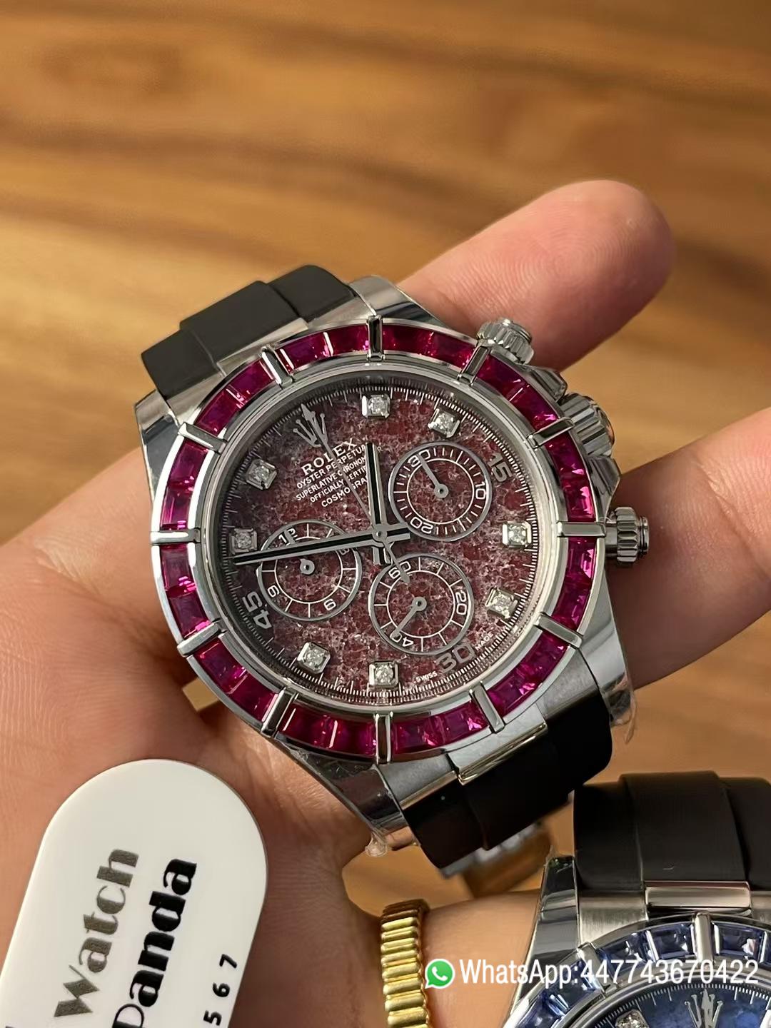 Premium Customized Daytona 116519 Red Garnet Dial and Bezel Diamonds Indexes Based on Victory Factory Daytona DD4130 Movement Oysterflex Strap 09 Premium Customized Daytona 116519 Red Garnet Dial and Bezel Diamonds Indexes Based on Clean Factory Daytona DD4130 Movement Oysterflex Strap 09
