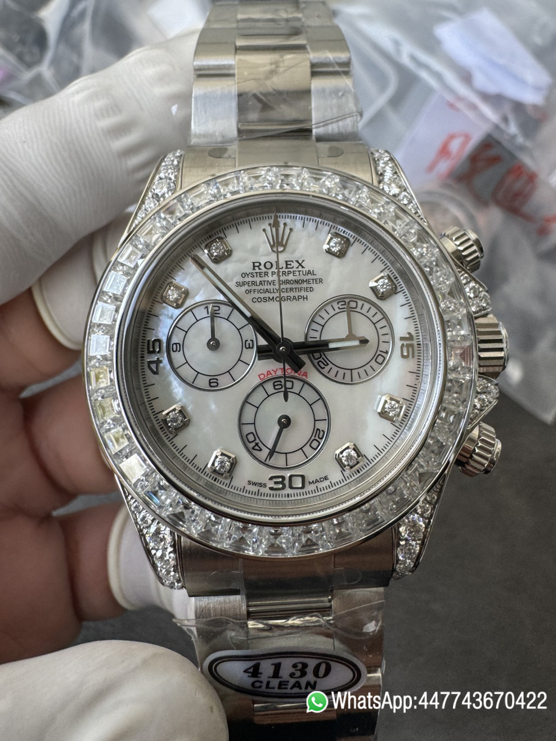 Premium Customized Daytona 116589 MOP Dial Diamonds Hour Markers Diamonds Case and Bezel Based on Victory Factory DD4130 Movement 00 Premium Customized Daytona 116589 MOP Dial Diamonds Hour Markers Diamonds Case and Bezel Based on Clean Factory DD4130 Movement 00