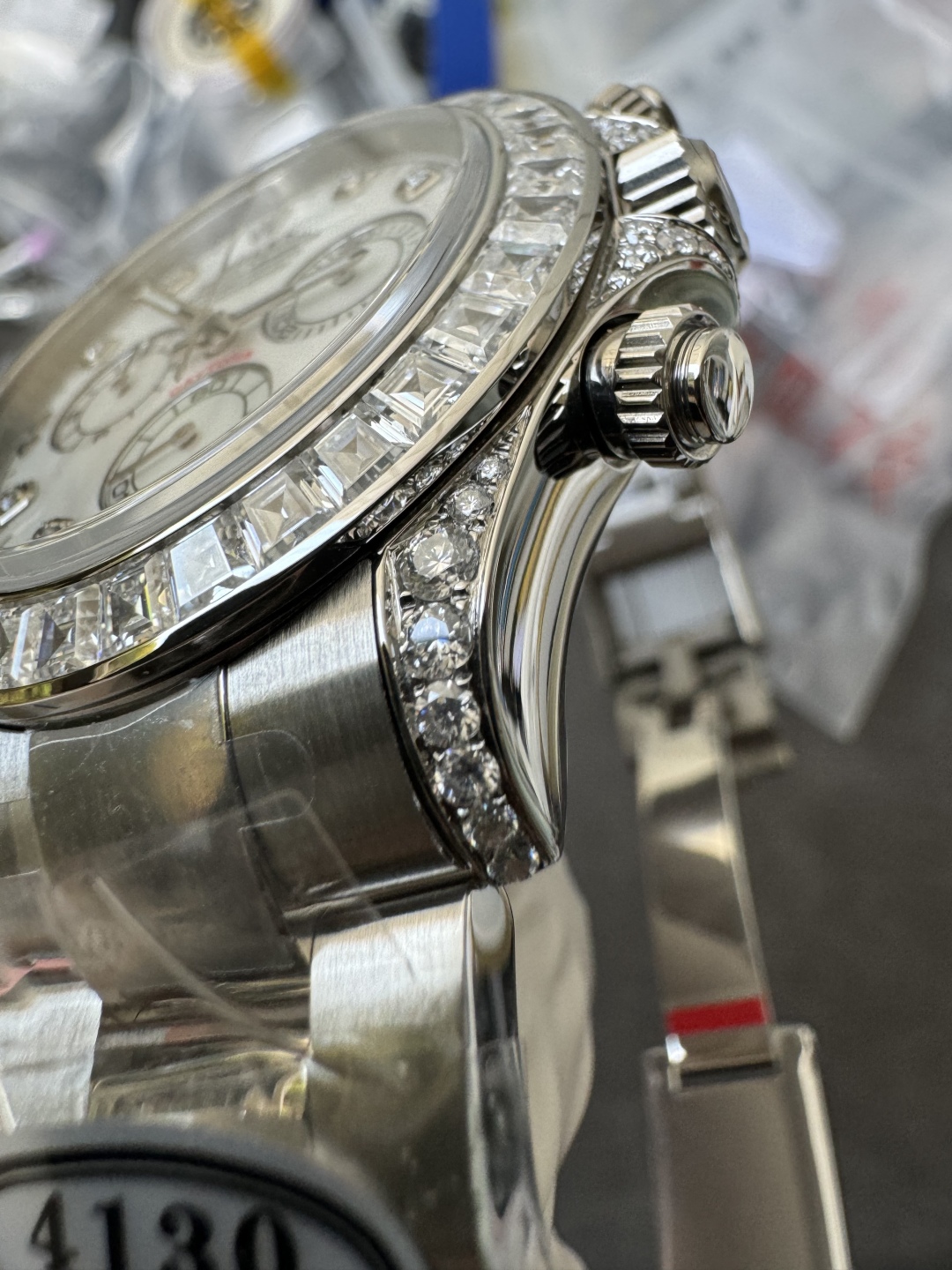 Premium Customized Daytona 116589 MOP Dial Diamonds Hour Markers Diamonds Case and Bezel Based on Victory Factory DD4130 Movement 12 Premium Customized Daytona 116589 MOP Dial Diamonds Hour Markers Diamonds Case and Bezel Based on Clean Factory DD4130 Movement 12