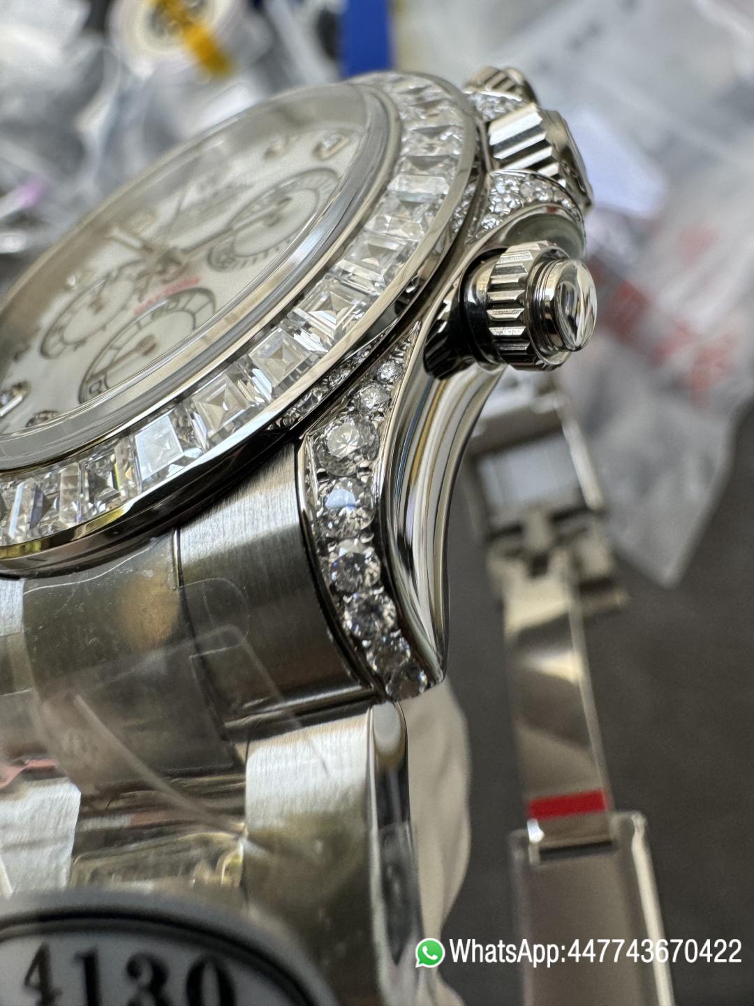 Premium Customized Daytona 116589 MOP Dial Diamonds Hour Markers Diamonds Case and Bezel Based on Victory Factory DD4130 Movement 12 Premium Customized Daytona 116589 MOP Dial Diamonds Hour Markers Diamonds Case and Bezel Based on Clean Factory DD4130 Movement 12