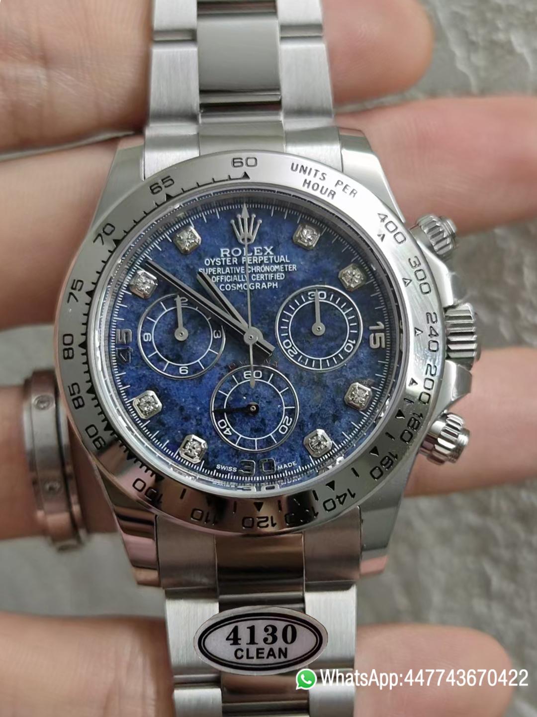 Victory Factory Daytona 116519 Blue Sodalite Dial wtih Diamonds Indexes Based Super Clone DanDong 4130 Movement Oyster Bracelet 00 Clean Factory Daytona 116519 Blue Sodalite Dial wtih Diamonds Indexes Based Super Clone DanDong 4130 Movement Oyster Bracelet 00
