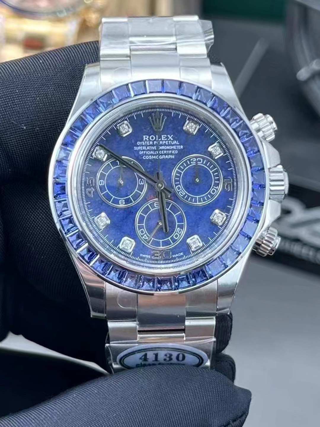 Premium Custom Daytona 116519 Blue Sodalite Dial Diamonds Bezel and Indexes Based on Victory Factory Daytona DD4130 Movement Oyster Bracelet 00 Premium Custom Daytona 116519 Blue Sodalite Dial Diamonds Bezel and Indexes Based on Clean Factory Daytona DD4130 Movement Oyster Bracelet 00