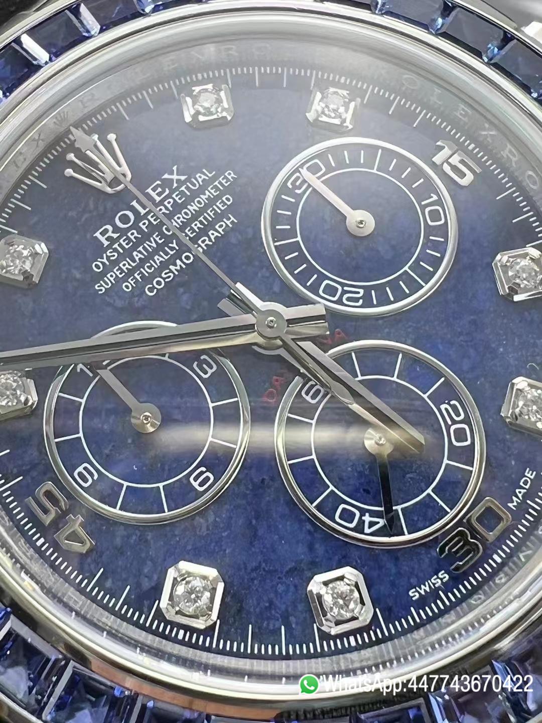 Premium Custom Daytona 116519 Blue Sodalite Dial Diamonds Bezel and Indexes Based on Victory Factory Daytona DD4130 Movement Oyster Bracelet 05 Premium Custom Daytona 116519 Blue Sodalite Dial Diamonds Bezel and Indexes Based on Clean Factory Daytona DD4130 Movement Oyster Bracelet 05