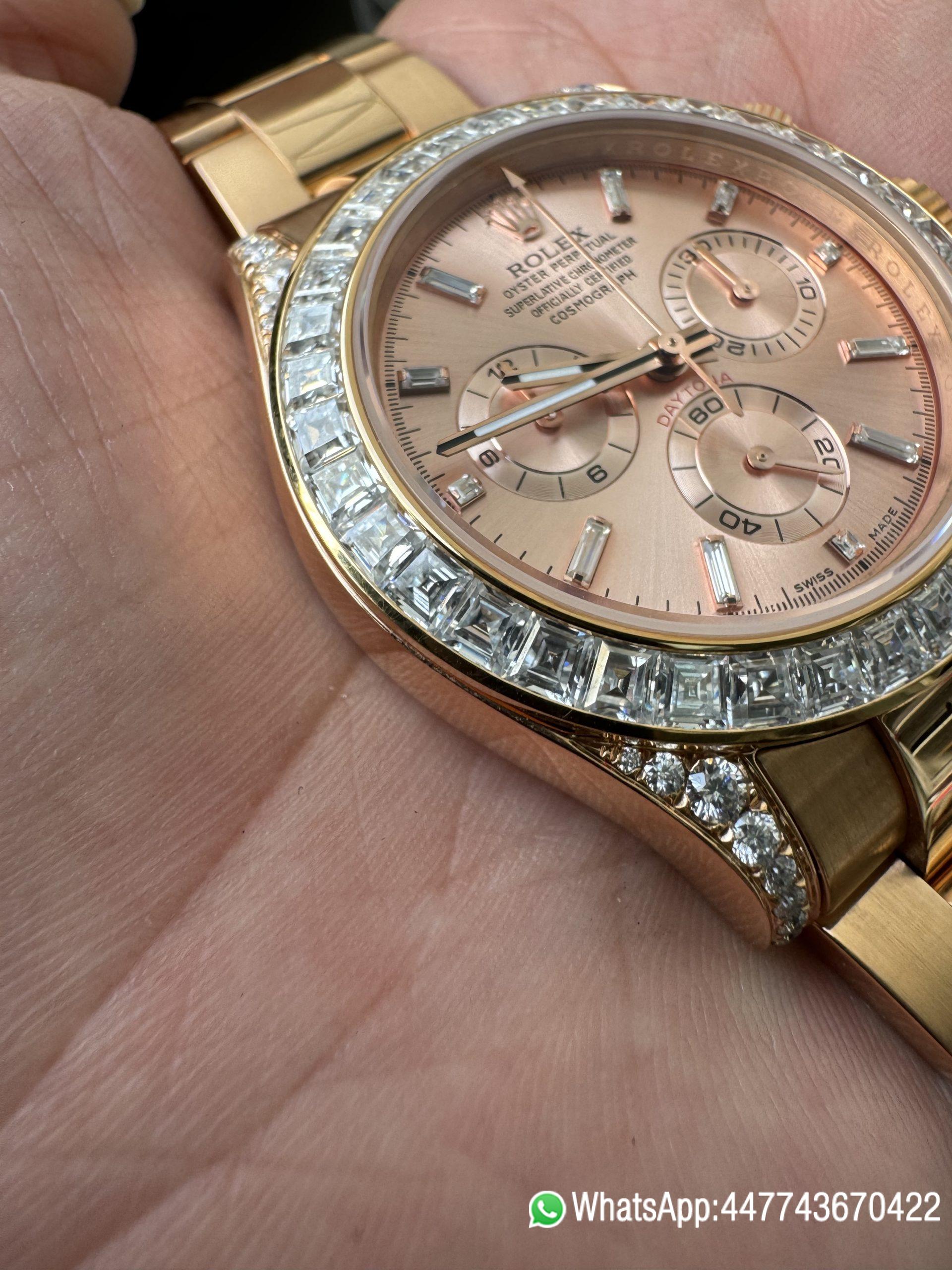 Victory Factory Rolex Custom SuperClone ICE Out Daytona 126595TBR Rose Gold Case Set with Diamonds Pink Dial with Diamond Indexs 4131 Movement 04 Clean Factory Rolex Custom SuperClone ICE Out Daytona 126595TBR Rose Gold Case Set with Diamonds Pink Dial with Diamond Indexs 4131 Movement 04
