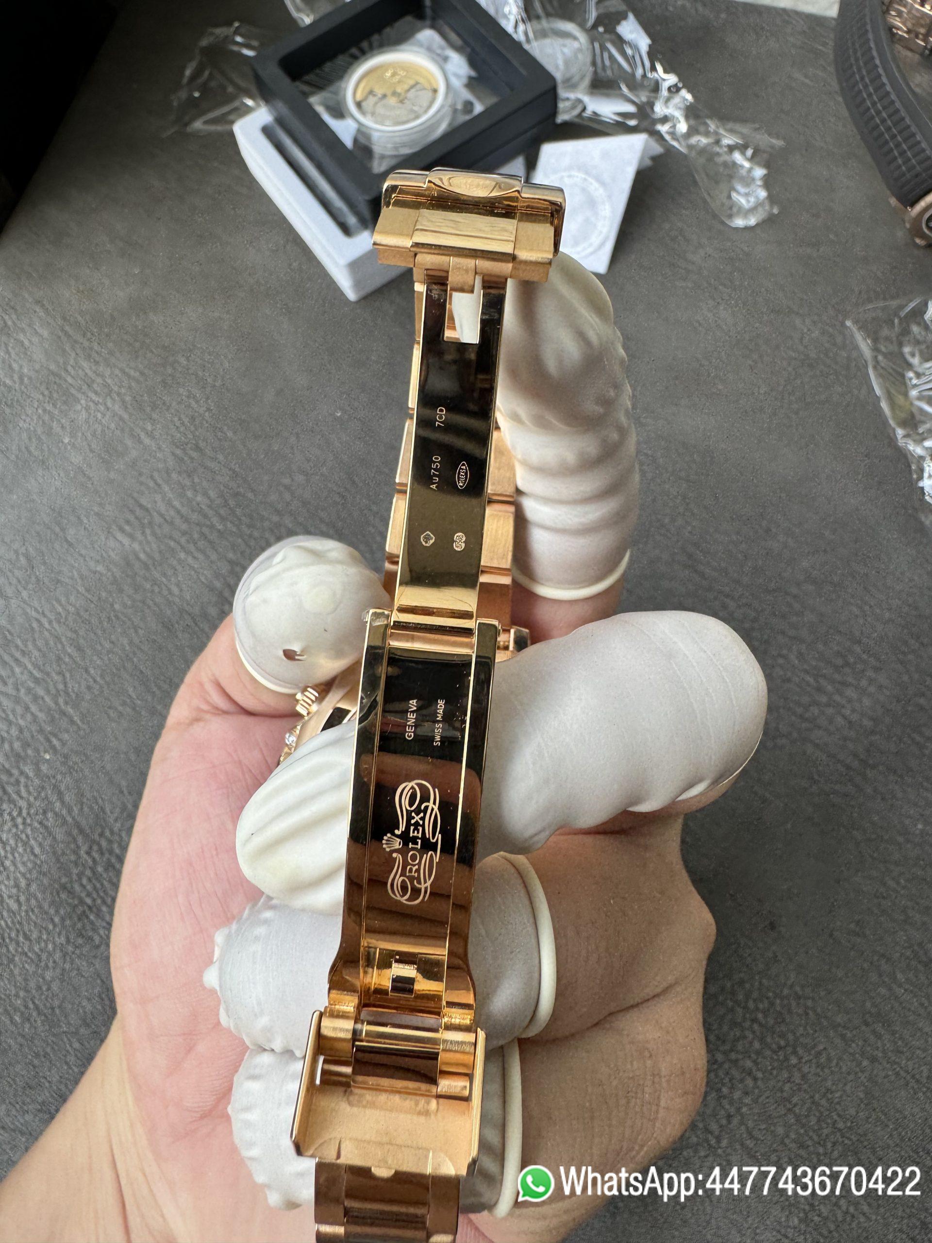 Victory Factory Rolex Custom SuperClone ICE Out Daytona 126595TBR Rose Gold Case Set with Diamonds Pink Dial with Diamond Indexs 4131 Movement 15 Clean Factory Rolex Custom SuperClone ICE Out Daytona 126595TBR Rose Gold Case Set with Diamonds Pink Dial with Diamond Indexs 4131 Movement 15