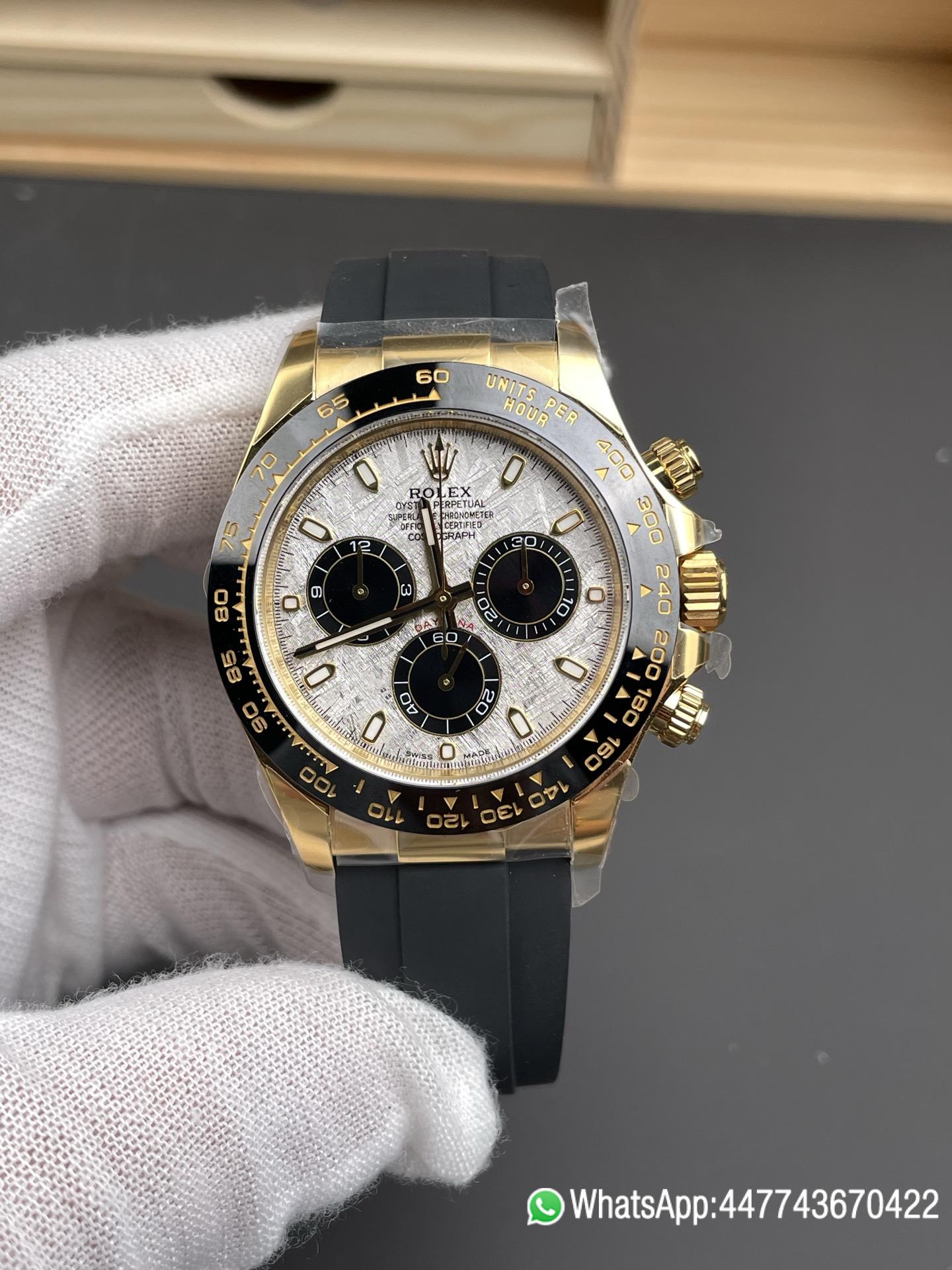Victory Factory Watch Daytona 116518LN Meteorite Dial Black Chrono Sub Dial Yellow Gold Case Oysterflex Strap DD4130 Movement 01 Clean Factory Watch Daytona 116518LN Meteorite Dial Black Chrono Sub Dial Yellow Gold Case Oysterflex Strap DD4130 Movement 01