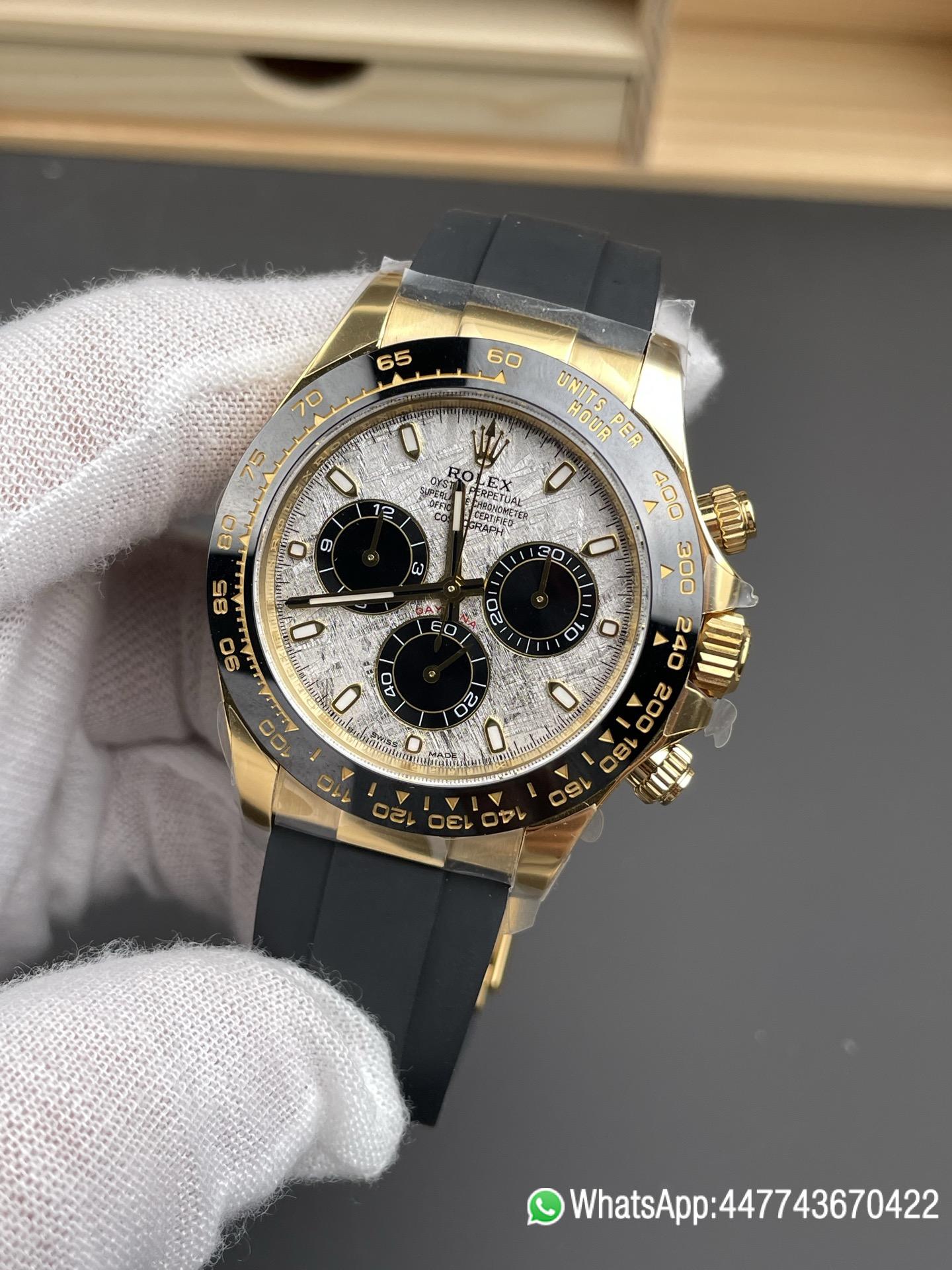 Victory Factory Watch Daytona 116518LN Meteorite Dial Black Chrono Sub Dial Yellow Gold Case Oysterflex Strap DD4130 Movement 03 Clean Factory Watch Daytona 116518LN Meteorite Dial Black Chrono Sub Dial Yellow Gold Case Oysterflex Strap DD4130 Movement 03