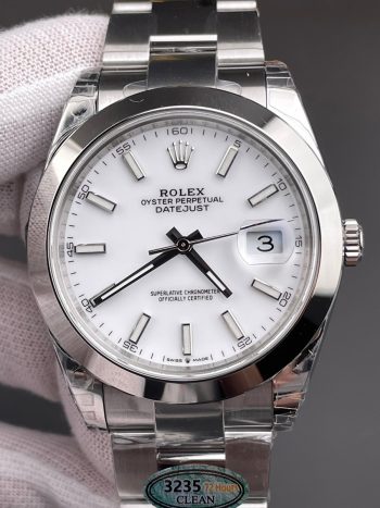 Clean Factory Watch Datejust 41 Ref.126300 White Dial Smooth Bezel 904L Steel Material Oyster Bracelet DanDong 3235 Movement 72 Hours PW 00