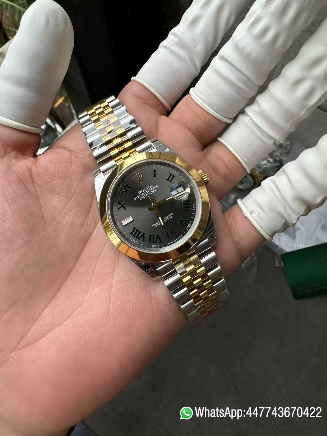 Victory Factory DateJust 41 126303 Wimbledon Slate Dial with Roma Indexes Yellow Gold Smooth Bezel Two Tone Jubilee Bracelet DD 3235 Movement 02 Clean Factory DateJust 41 126303 Wimbledon Slate Dial with Roma Indexes Yellow Gold Smooth Bezel Two Tone Jubilee Bracelet DD 3235 Movement 02