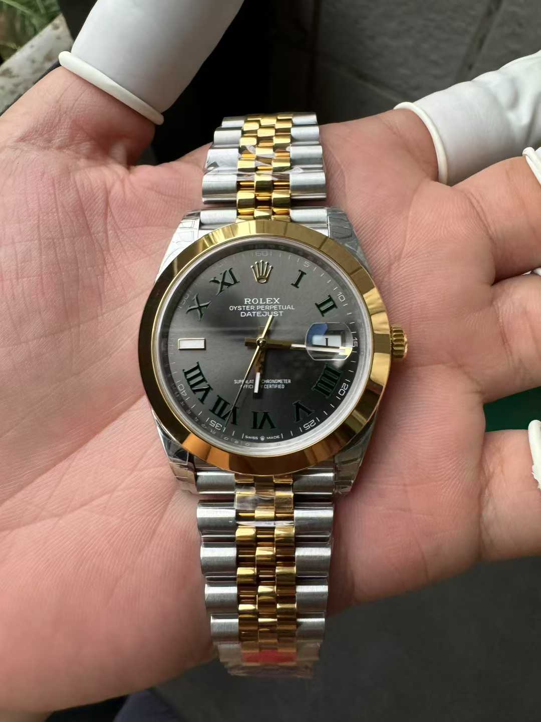 Victory Factory DateJust 41 126303 Wimbledon Slate Dial with Roma Indexes Yellow Gold Smooth Bezel Two Tone Jubilee Bracelet DD 3235 Movement 05 Clean Factory DateJust 41 126303 Wimbledon Slate Dial with Roma Indexes Yellow Gold Smooth Bezel Two Tone Jubilee Bracelet DD 3235 Movement 05