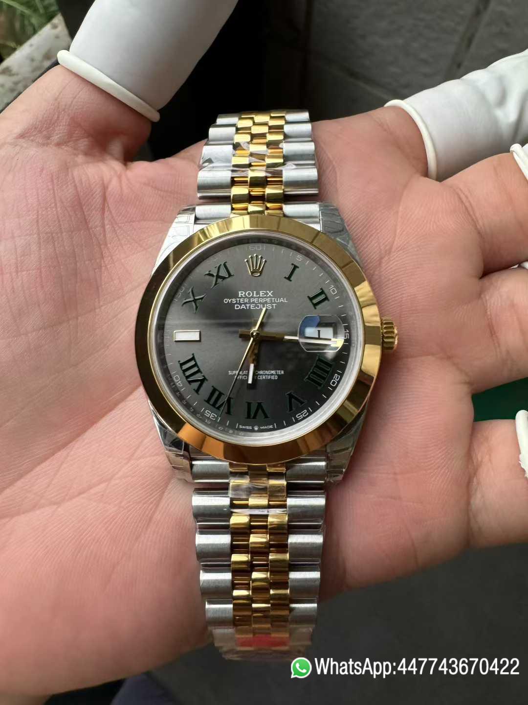 Victory Factory DateJust 41 126303 Wimbledon Slate Dial with Roma Indexes Yellow Gold Smooth Bezel Two Tone Jubilee Bracelet DD 3235 Movement 05 Clean Factory DateJust 41 126303 Wimbledon Slate Dial with Roma Indexes Yellow Gold Smooth Bezel Two Tone Jubilee Bracelet DD 3235 Movement 05