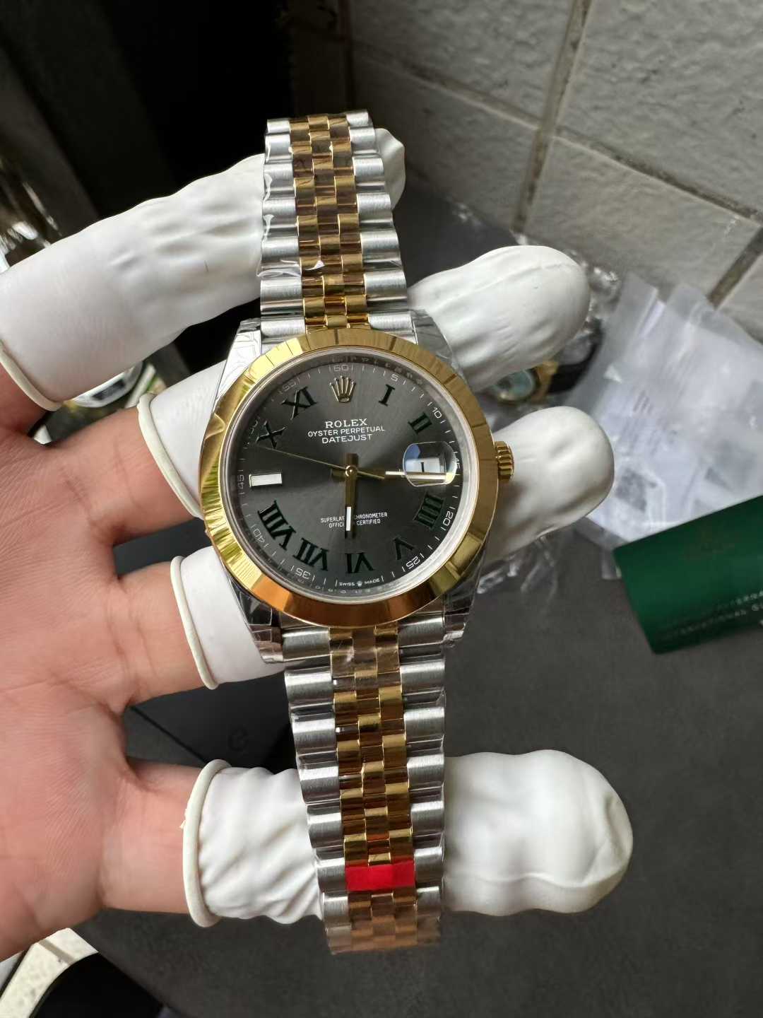 Victory Factory DateJust 41 126303 Wimbledon Slate Dial with Roma Indexes Yellow Gold Smooth Bezel Two Tone Jubilee Bracelet DD 3235 Movement 06 Clean Factory DateJust 41 126303 Wimbledon Slate Dial with Roma Indexes Yellow Gold Smooth Bezel Two Tone Jubilee Bracelet DD 3235 Movement 06