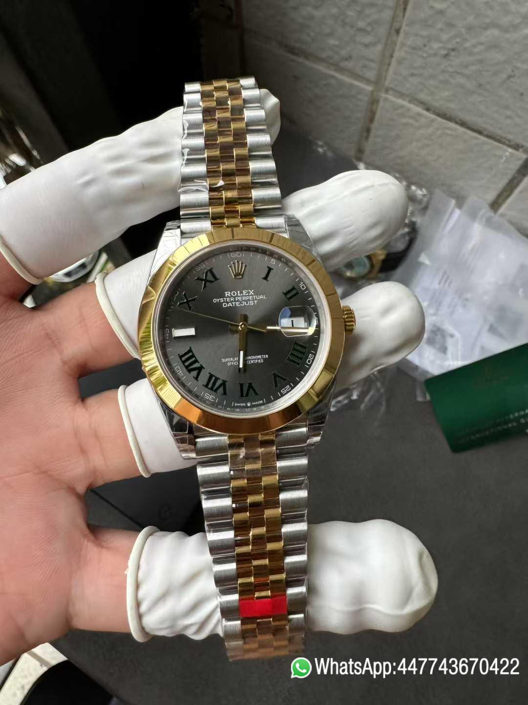 Victory Factory DateJust 41 126303 Wimbledon Slate Dial with Roma Indexes Yellow Gold Smooth Bezel Two Tone Jubilee Bracelet DD 3235 Movement 06 Clean Factory DateJust 41 126303 Wimbledon Slate Dial with Roma Indexes Yellow Gold Smooth Bezel Two Tone Jubilee Bracelet DD 3235 Movement 06