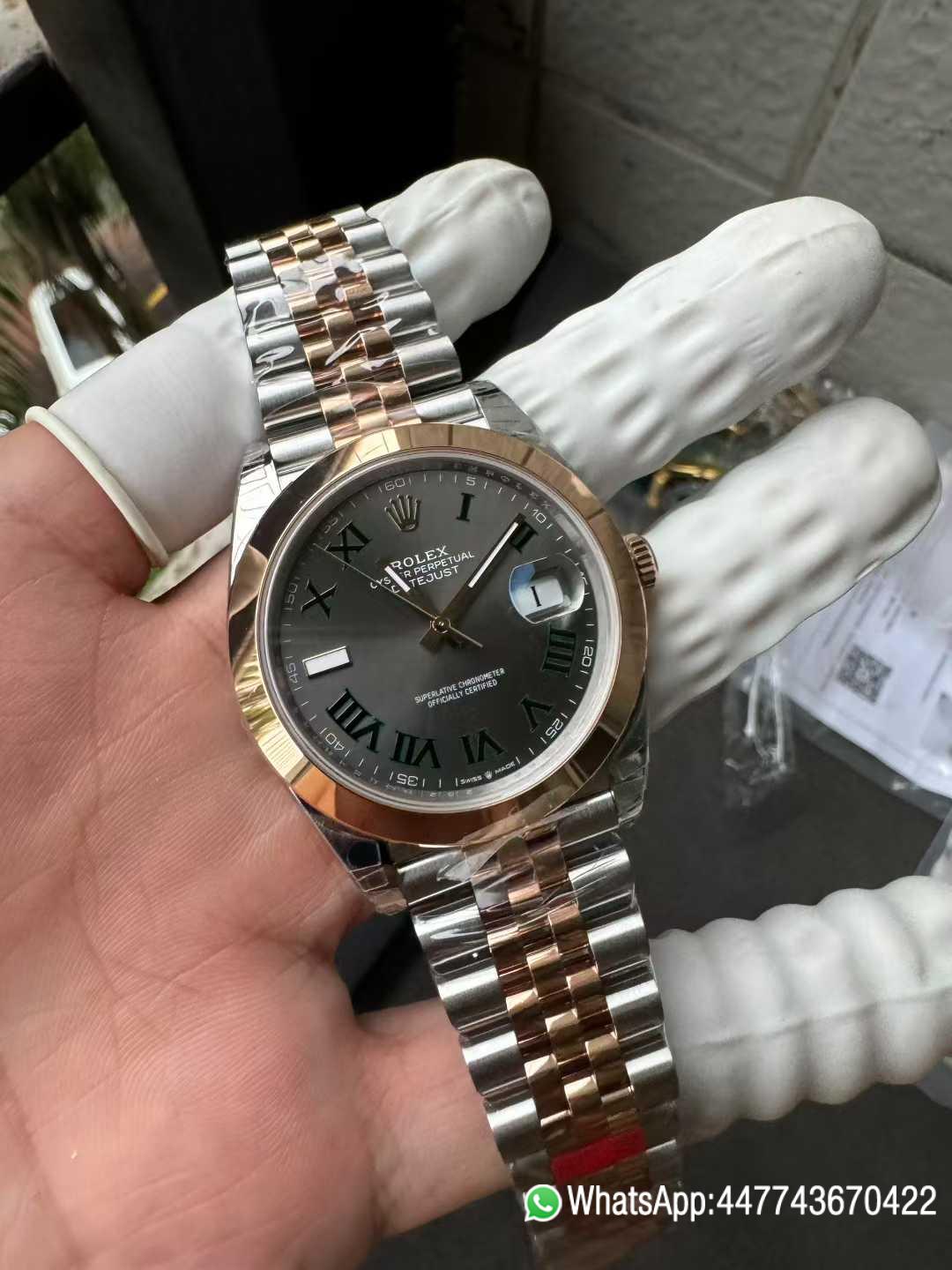 Victory Factory DateJust 41 126331 Wimbledon Slate Dial with Roma Indexes Rose Gold Smooth Bezel Two Tone Jubilee Bracelet DD 3235 Movement 03 Clean Factory DateJust 41 126331 Wimbledon Slate Dial with Roma Indexes Rose Gold Smooth Bezel Two Tone Jubilee Bracelet DD 3235 Movement 03