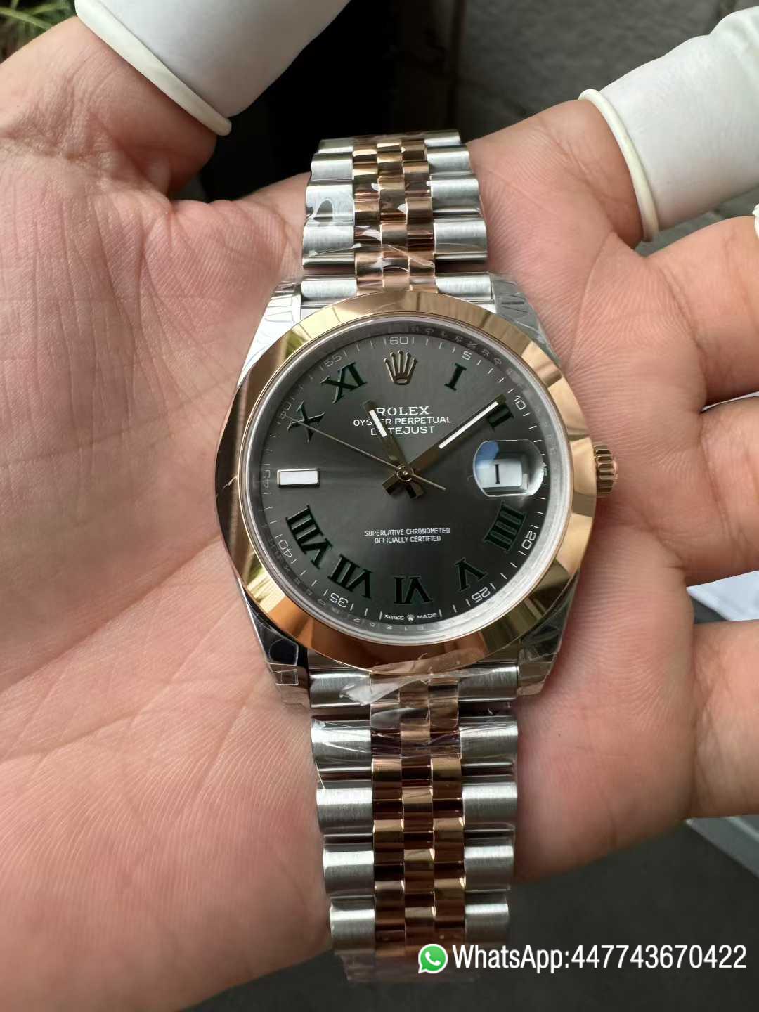 Victory Factory DateJust 41 126331 Wimbledon Slate Dial with Roma Indexes Rose Gold Smooth Bezel Two Tone Jubilee Bracelet DD 3235 Movement 04 Clean Factory DateJust 41 126331 Wimbledon Slate Dial with Roma Indexes Rose Gold Smooth Bezel Two Tone Jubilee Bracelet DD 3235 Movement 04