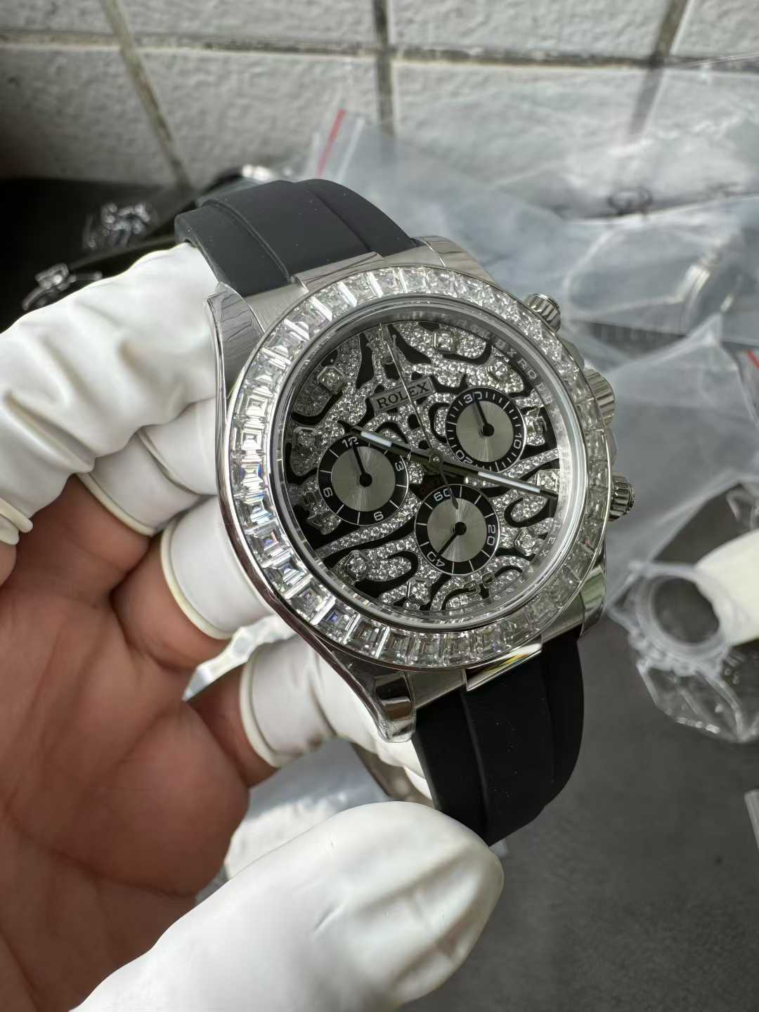 Victory Factory Daytona Eye of the Tiger 116589TBR Wrapped Platinum 40mm Black Diamond Motif Dial Baguette Bezel Oysterflex Strap DD4131 Movement 05 Clean Factory Daytona Eye of the Tiger 116589TBR Wrapped Platinum 40mm Black Diamond Motif Dial Baguette Bezel Oysterflex Strap DD4131 Movement 05