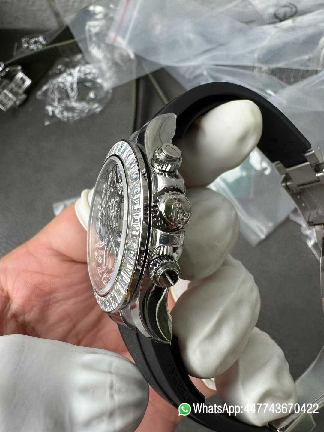 Victory Factory Daytona Eye of the Tiger 116589TBR Wrapped Platinum 40mm Black Diamond Motif Dial Baguette Bezel Oysterflex Strap DD4131 Movement 06 Clean Factory Daytona Eye of the Tiger 116589TBR Wrapped Platinum 40mm Black Diamond Motif Dial Baguette Bezel Oysterflex Strap DD4131 Movement 06