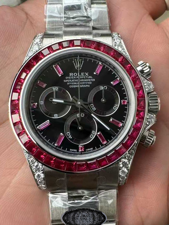 Victory Factory Watch Rolex Ruby Daytona 126599TRU Black Dial Baguette Ruby Bezel TRU Daytona Gem Set DanDong 4131 Movement 000 Clean Factory Watch Rolex Ruby Daytona 126599TRU Black Dial Baguette Ruby Bezel TRU Daytona Gem Set DanDong 4131 Movement 000