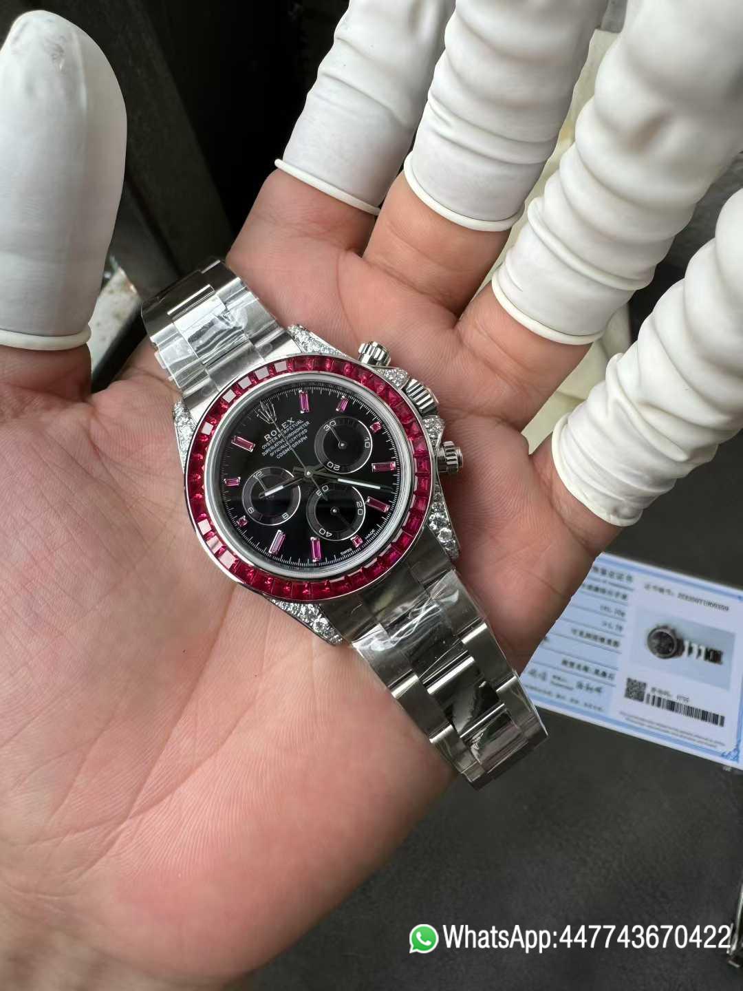 Victory Factory Watch Rolex Ruby Daytona 126599TRU Black Dial Baguette Ruby Bezel TRU Daytona Gem Set DanDong 4131 Movement 02 Clean Factory Watch Rolex Ruby Daytona 126599TRU Black Dial Baguette Ruby Bezel TRU Daytona Gem Set DanDong 4131 Movement 02