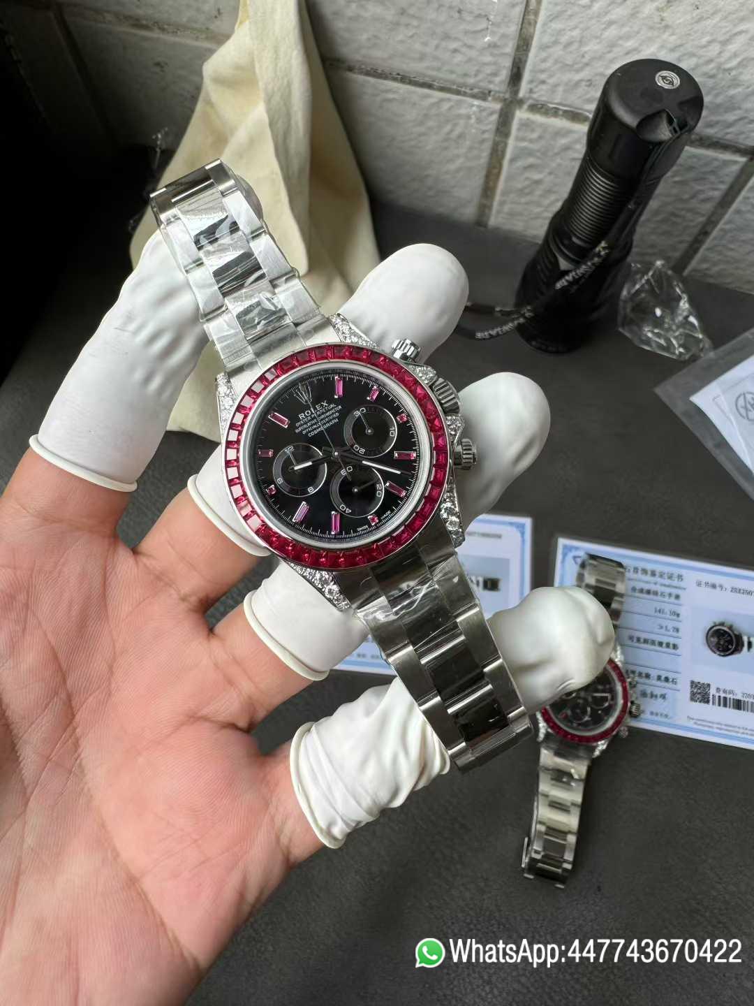 Victory Factory Watch Rolex Ruby Daytona 126599TRU Black Dial Baguette Ruby Bezel TRU Daytona Gem Set DanDong 4131 Movement 03 Clean Factory Watch Rolex Ruby Daytona 126599TRU Black Dial Baguette Ruby Bezel TRU Daytona Gem Set DanDong 4131 Movement 03