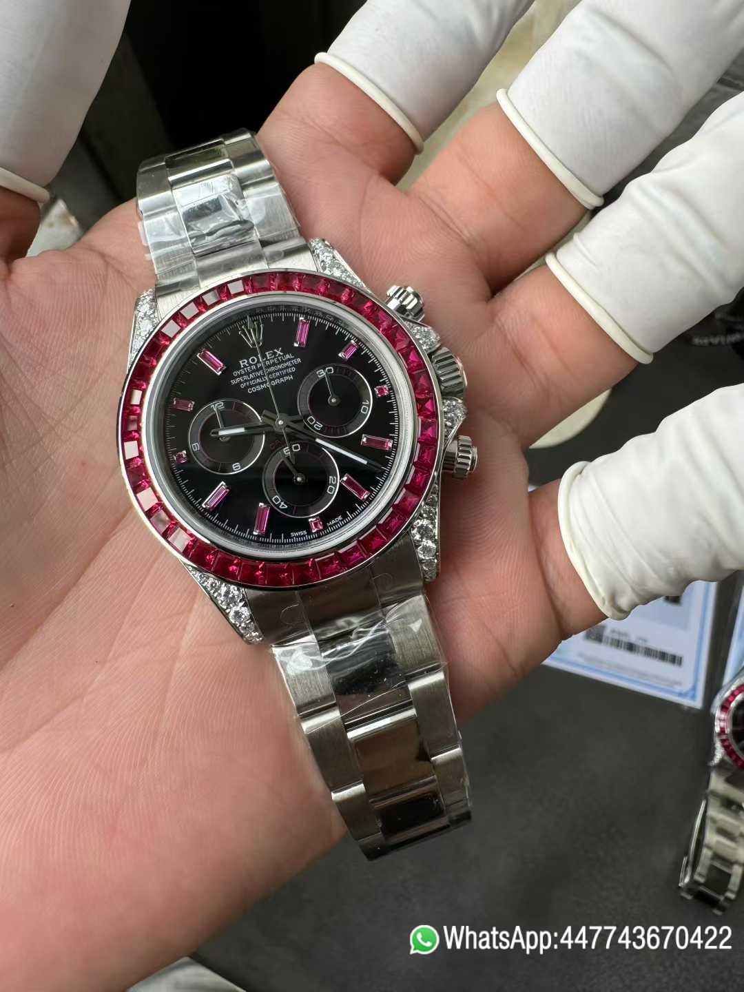 Victory Factory Watch Rolex Ruby Daytona 126599TRU Black Dial Baguette Ruby Bezel TRU Daytona Gem Set DanDong 4131 Movement 04 Clean Factory Watch Rolex Ruby Daytona 126599TRU Black Dial Baguette Ruby Bezel TRU Daytona Gem Set DanDong 4131 Movement 04