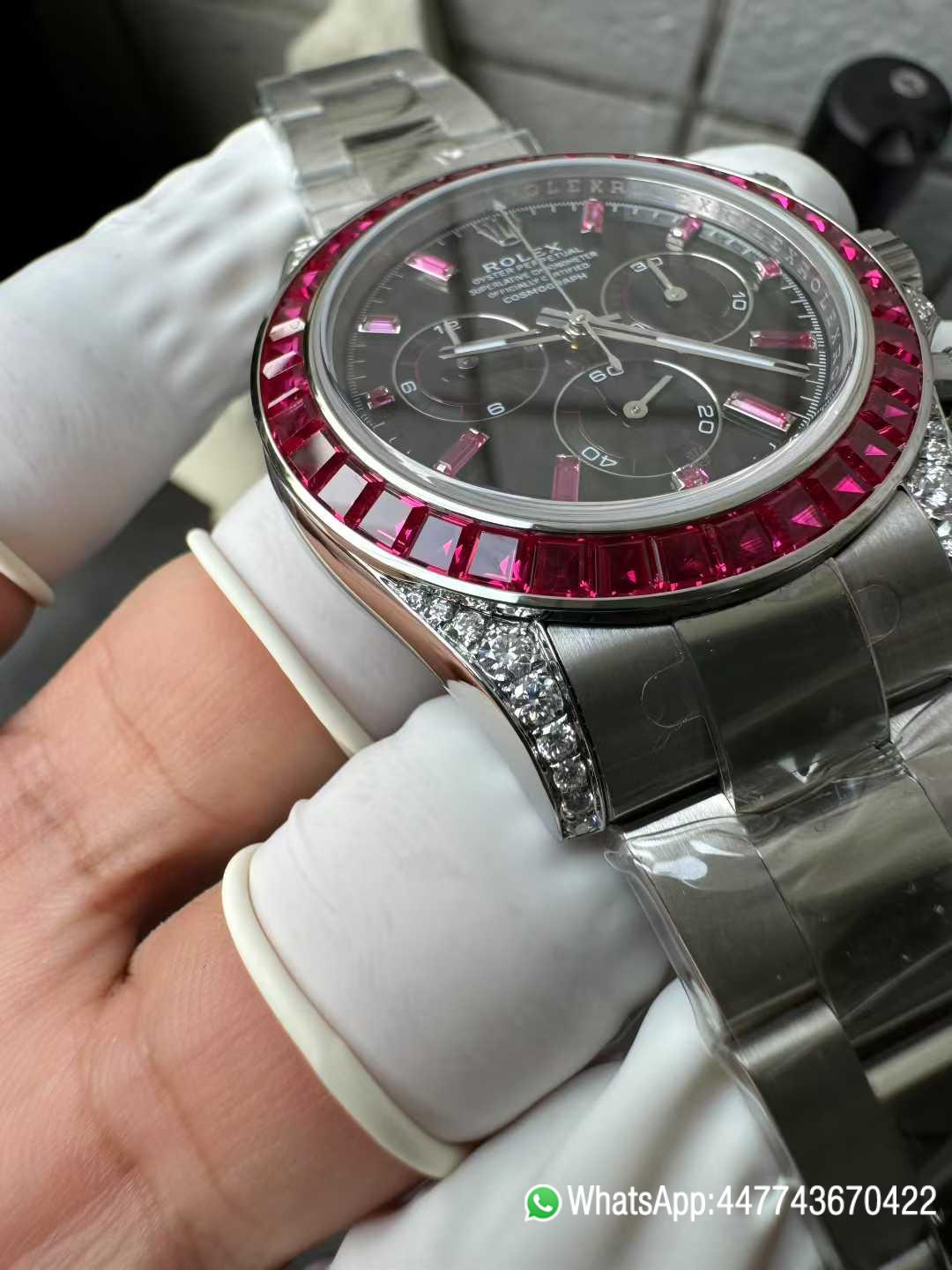 Victory Factory Watch Rolex Ruby Daytona 126599TRU Black Dial Baguette Ruby Bezel TRU Daytona Gem Set DanDong 4131 Movement 05 Clean Factory Watch Rolex Ruby Daytona 126599TRU Black Dial Baguette Ruby Bezel TRU Daytona Gem Set DanDong 4131 Movement 05