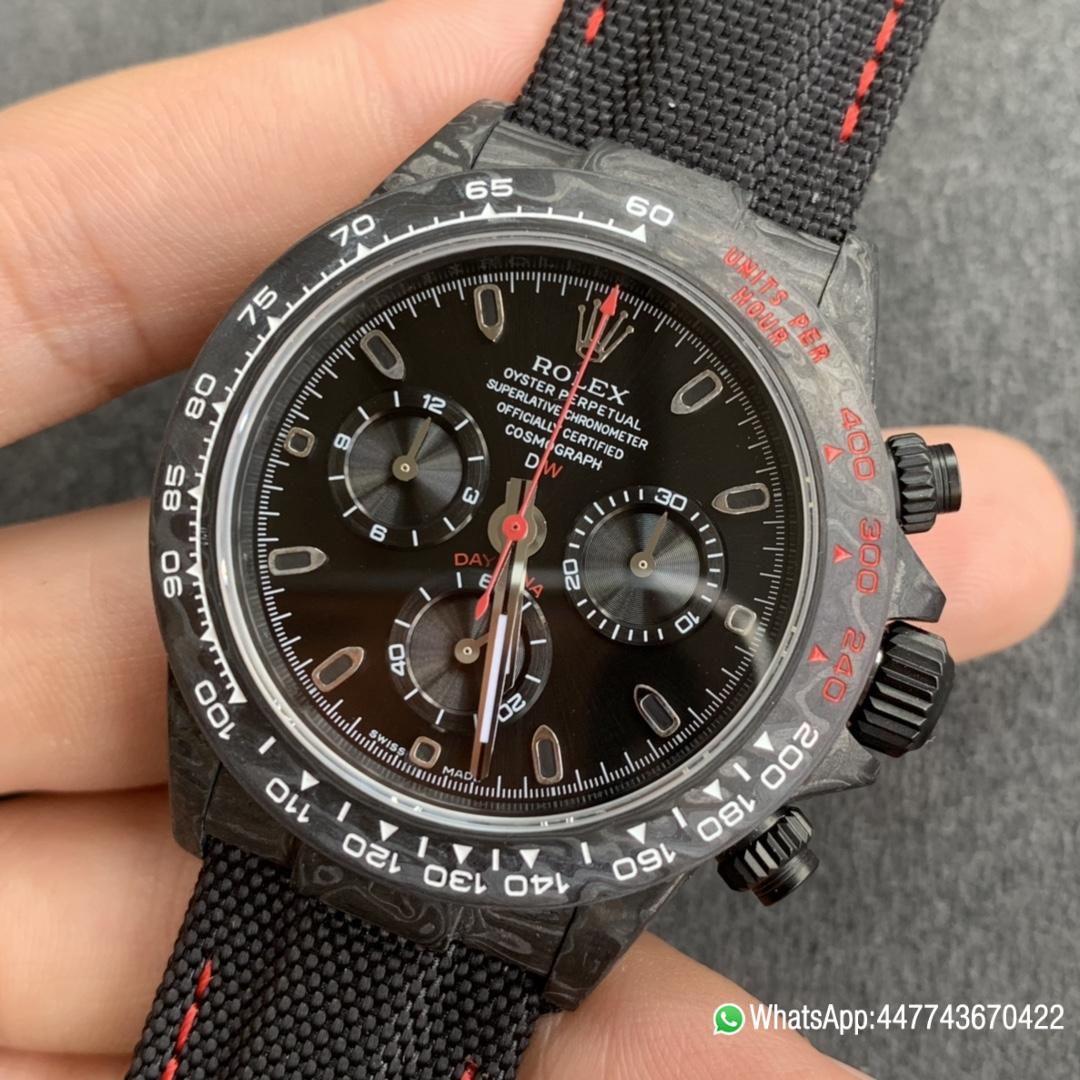 Super Clone Watch WWF ROLEX Cosmograph Daytona Series Diw Team Modified Version 40mm Carbon fiber case carbon fiber speed indicator ring and Shanghai 7750 chronograph movement 05
