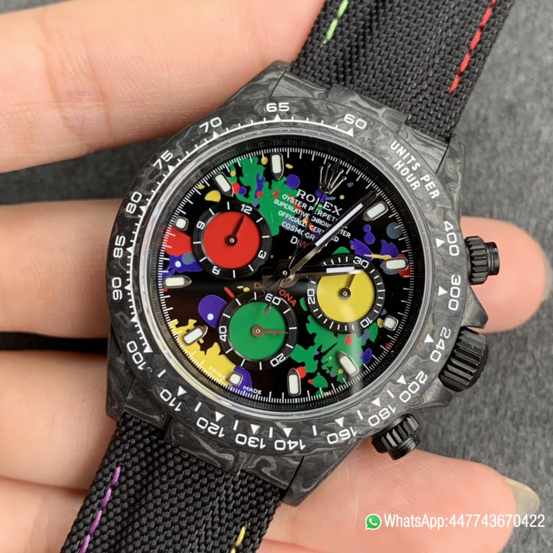 WWF ROLEX Cosmograph Daytona Series Diw Team Modified Version 40mm Carbon fiber case carbon fiber speed indicator ring and Asia7750 chronograph movement 05 WWF ROLEX Cosmograph Daytona Series Diw Team Modified Version 40mm Carbon fiber case carbon fiber speed indicator ring and Asia7750 chronograph movement 05