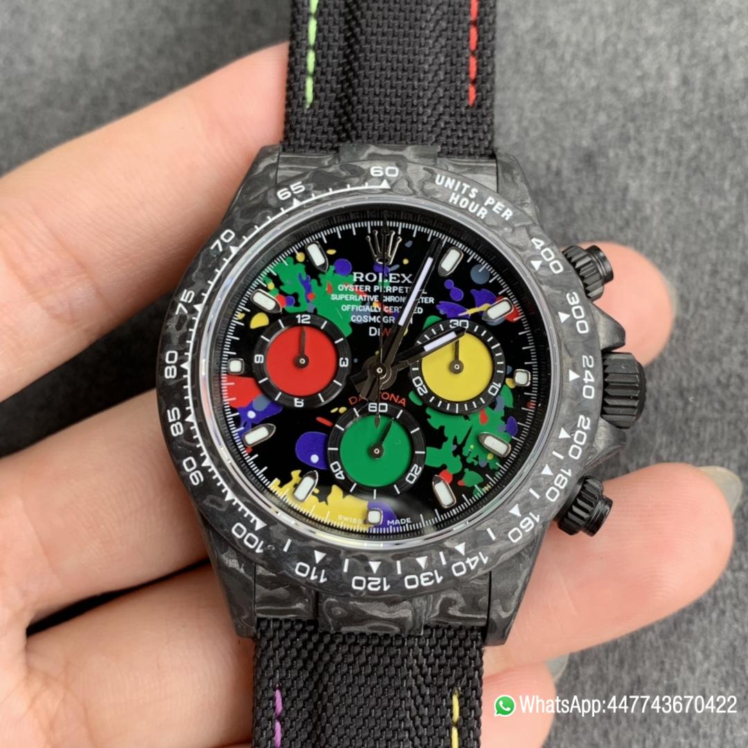 WWF ROLEX Cosmograph Daytona Series Diw Team Modified Version 40mm Carbon fiber case carbon fiber speed indicator ring and Asia7750 chronograph movement 06 WWF ROLEX Cosmograph Daytona Series Diw Team Modified Version 40mm Carbon fiber case carbon fiber speed indicator ring and Asia7750 chronograph movement 06