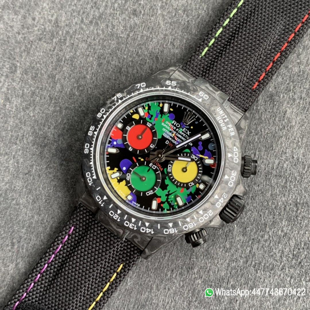 WWF ROLEX Cosmograph Daytona Series Diw Team Modified Version 40mm Carbon fiber case carbon fiber speed indicator ring and Asia7750 chronograph movement 08 WWF ROLEX Cosmograph Daytona Series Diw Team Modified Version 40mm Carbon fiber case carbon fiber speed indicator ring and Asia7750 chronograph movement 08