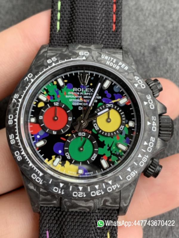 WWF ROLEX Cosmograph Daytona Series Diw Team Modified Version 40mm Carbon fiber case carbon fiber speed indicator ring and Asia7750 chronograph movement 09 WWF ROLEX Cosmograph Daytona Series Diw Team Modified Version 40mm Carbon fiber case carbon fiber speed indicator ring and Asia7750 chronograph movement 09