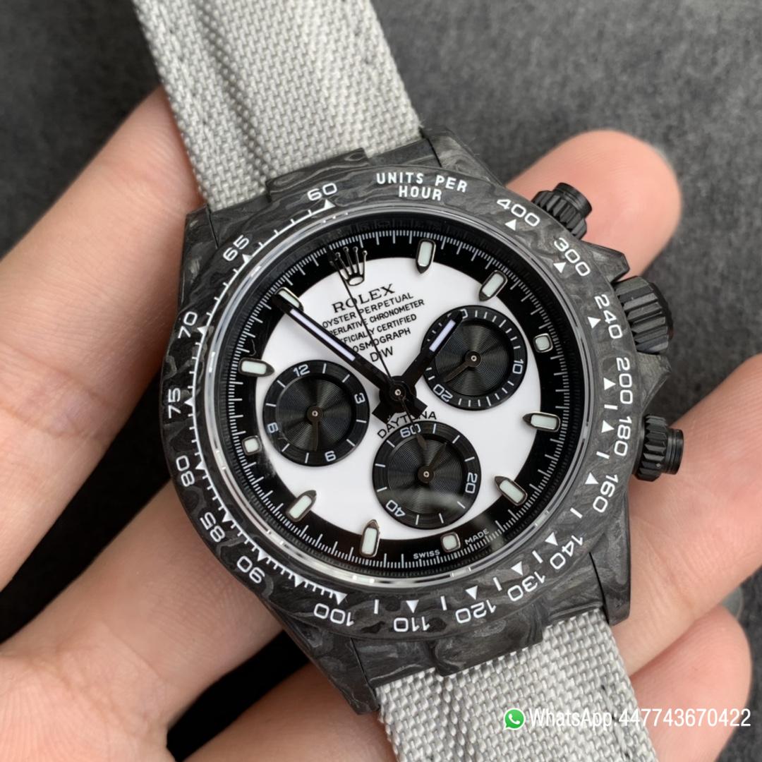 WWF Rolex Cosmograph Daytona DIW 40mm Forged carbon fiber case Panda Dial Carbon fiber bezel and Asia 7750 chronograph movement1 WWF Rolex Cosmograph Daytona DIW 40mm Forged carbon fiber case Panda Dial Carbon fiber bezel and Asia 7750 chronograph movement1