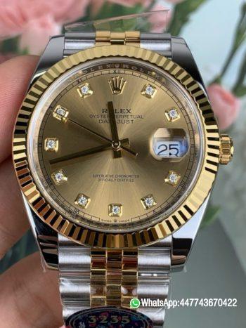 VF Rolex Datejust 41 Two Tone Champagne Diamond Dial Fluted Bezel and Dandong 3235 movement 011